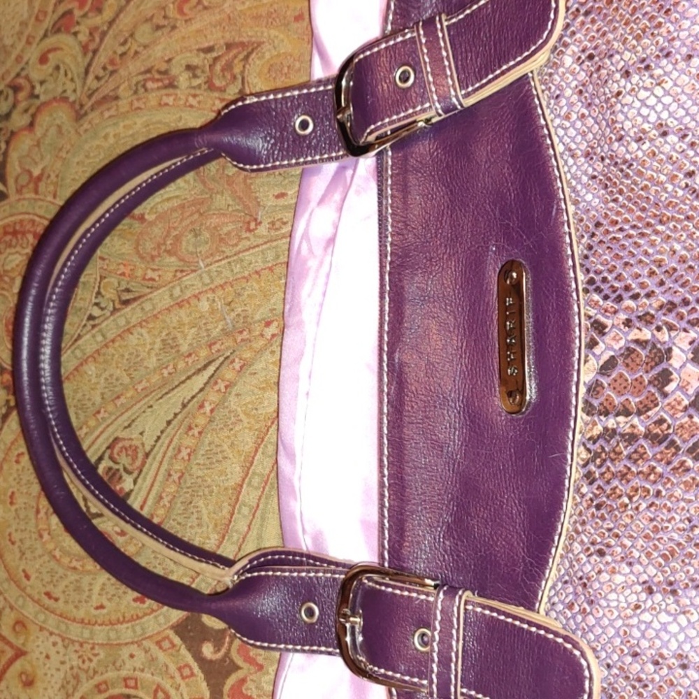 Sharif Studio Purple Snakeskin studded w/leopard print Shoulderbag. $279 Retail. - Picture 12 of 12